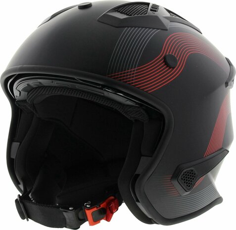 HELM VITO JET BRUZANO MAT ZWART MET ROOD