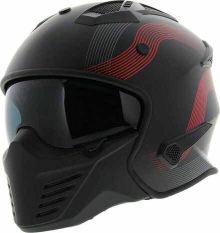 HELM VITO JET BRUZANO MAT ZWART MET ROOD