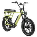Limegroene fatbike e-bike met brede Kenda-banden, lang zadel en ronde koplamp