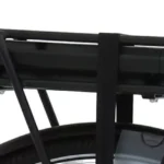 Achterdrager met geïntegreerde accu van een e-bike, detail van het achterwiel.