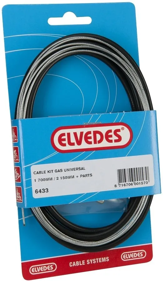 Gaskabel elvedes lang teflon 2.25m binnen+buiten 49 draads zwart